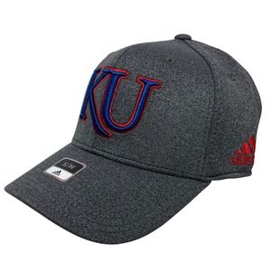 Adidas Kansas Jayhawks Hat Cap Fitted Heathered Gray Red Logo S/M